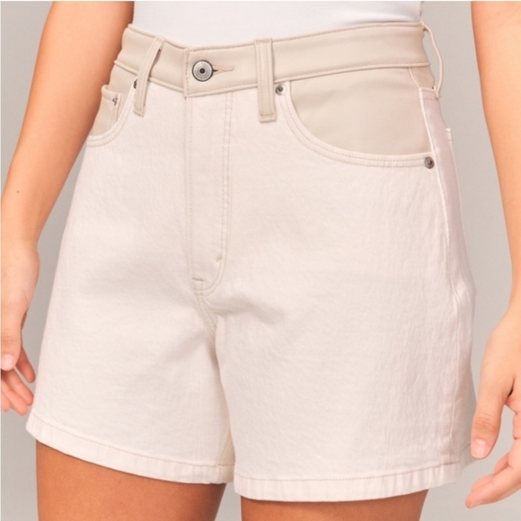 Abercrombie Fitch Faux Leather & Denim High Waist Shorts  Size 28 Urban Boho - Picture 1 of 9